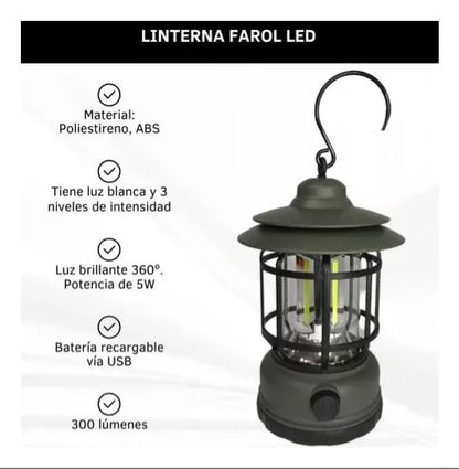 Farol de Camping Vintage Recargable: Estilo y funcionalidad para tus aventuras